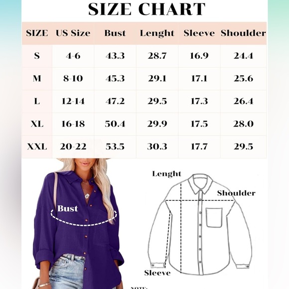 Oversized Button Down Shirts for Women Cotton Boyfriend Long Sleeve Work Blouse - Picture 6 of 6